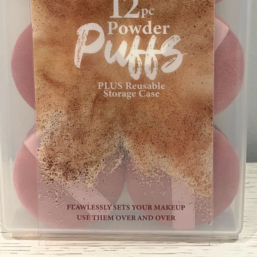 12 Piece Powder Puffs Set plus Reusable Storage Case Trubeauty Mauve Pink
